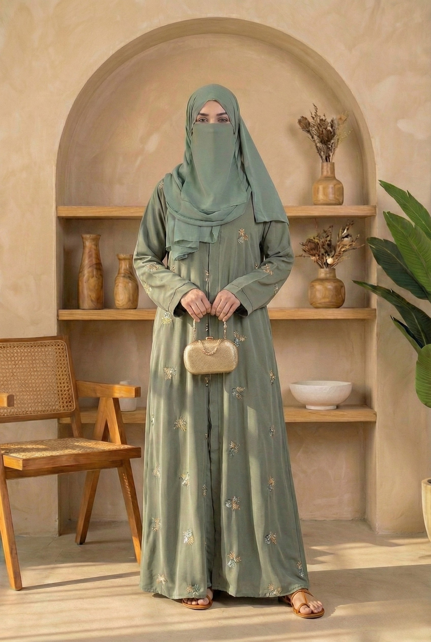 Zehra || Sage Green Abaya || Premium Nida Fabric