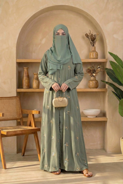 Zehra || Sage Green Abaya || Premium Nida Fabric