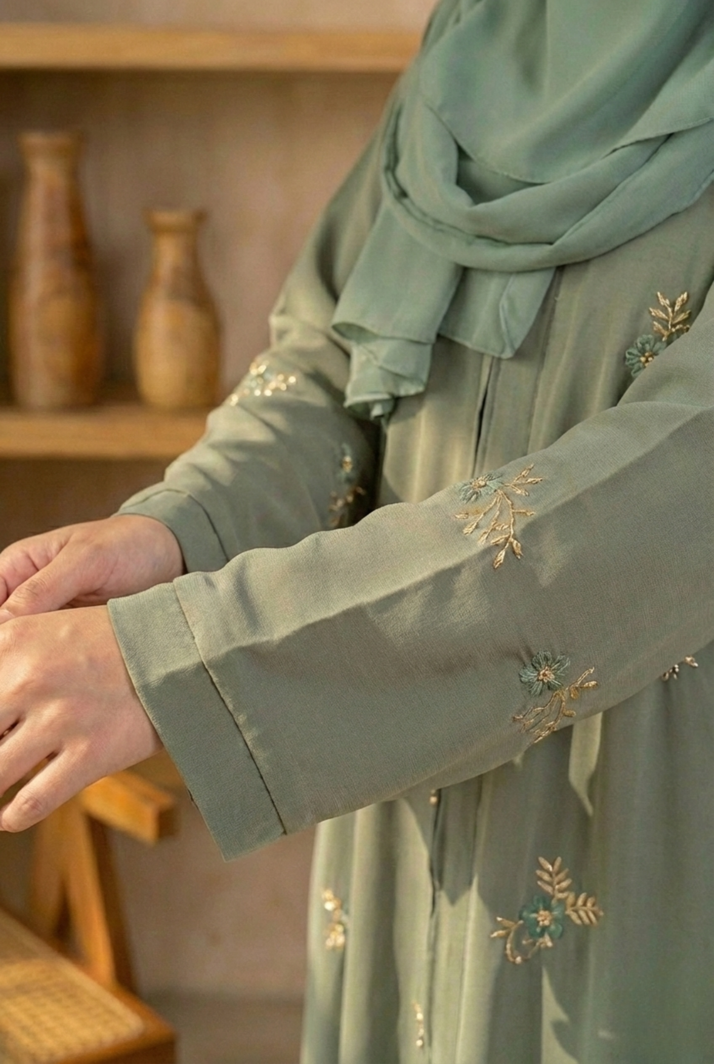 Zehra || Sage Green Abaya || Premium Nida Fabric