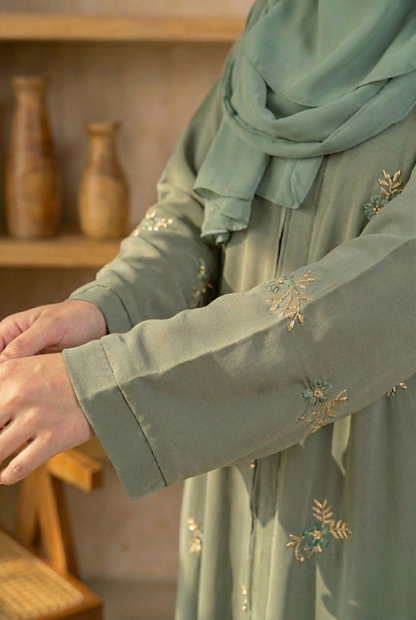 Zehra || Sage Green Abaya || Premium Nida Fabric