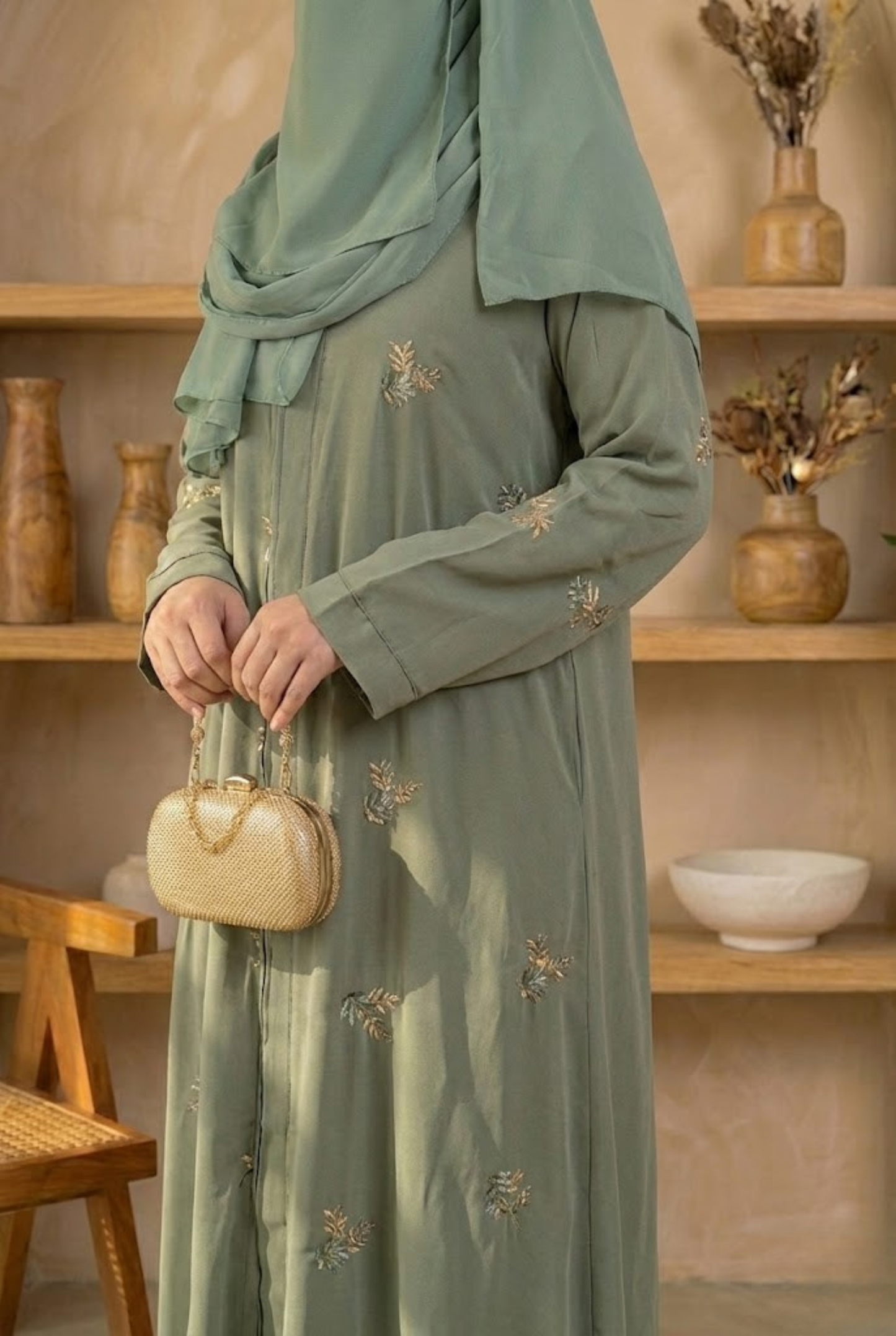 Zehra || Sage Green Abaya || Premium Nida Fabric