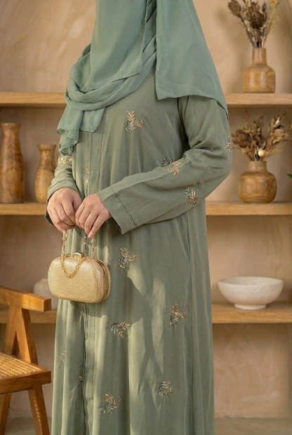 Zehra || Sage Green Abaya || Premium Nida Fabric