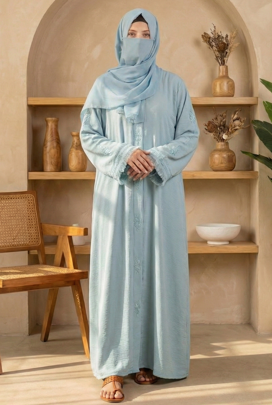 Samya || Ice Blue Abaya || Lustrous Nida Fabric