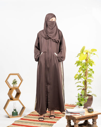 Bisma || Brown Hoodie Abaya || Double Georgette Fabric
