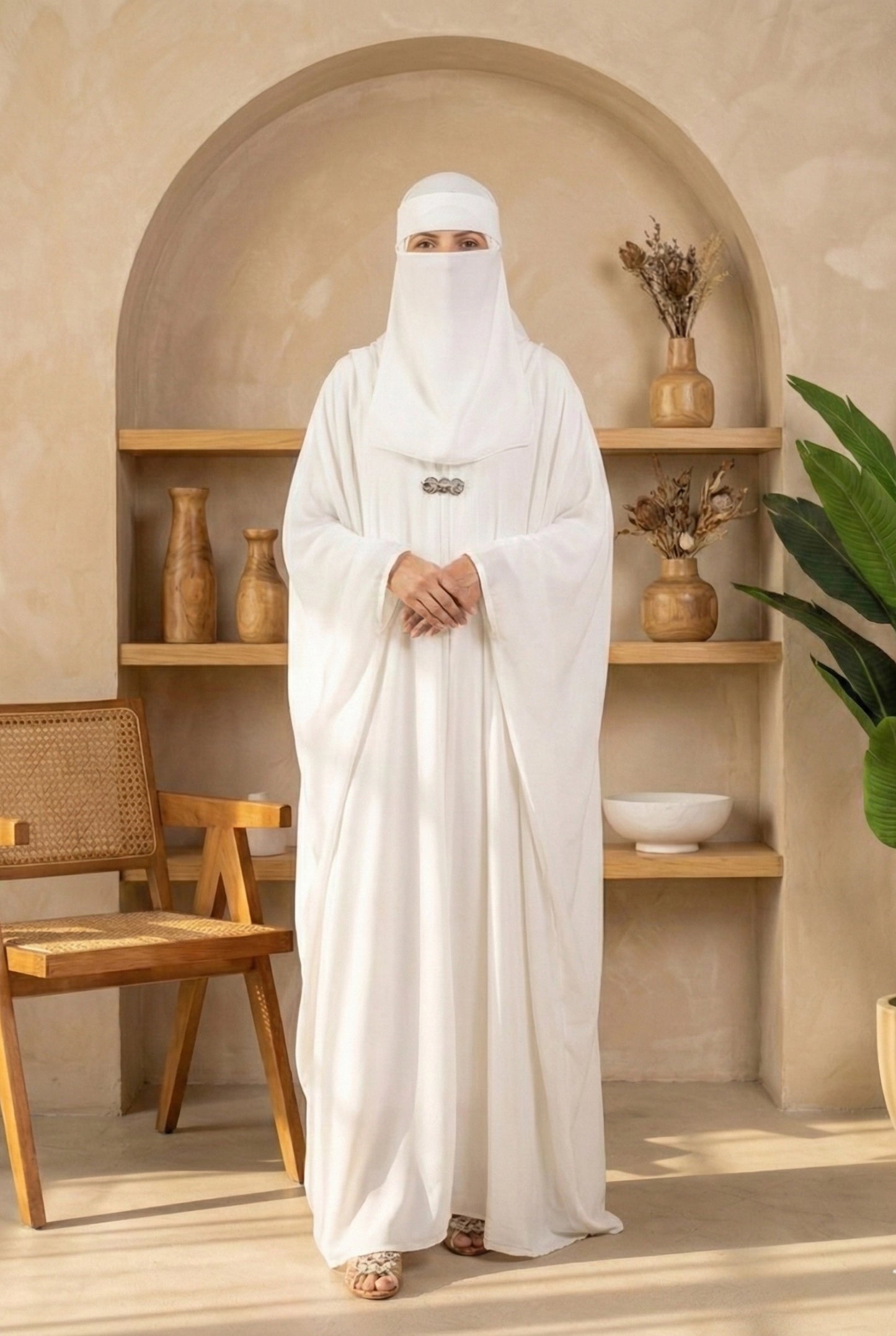 Afreen || Pearl White Abaya || Manjan Fabric