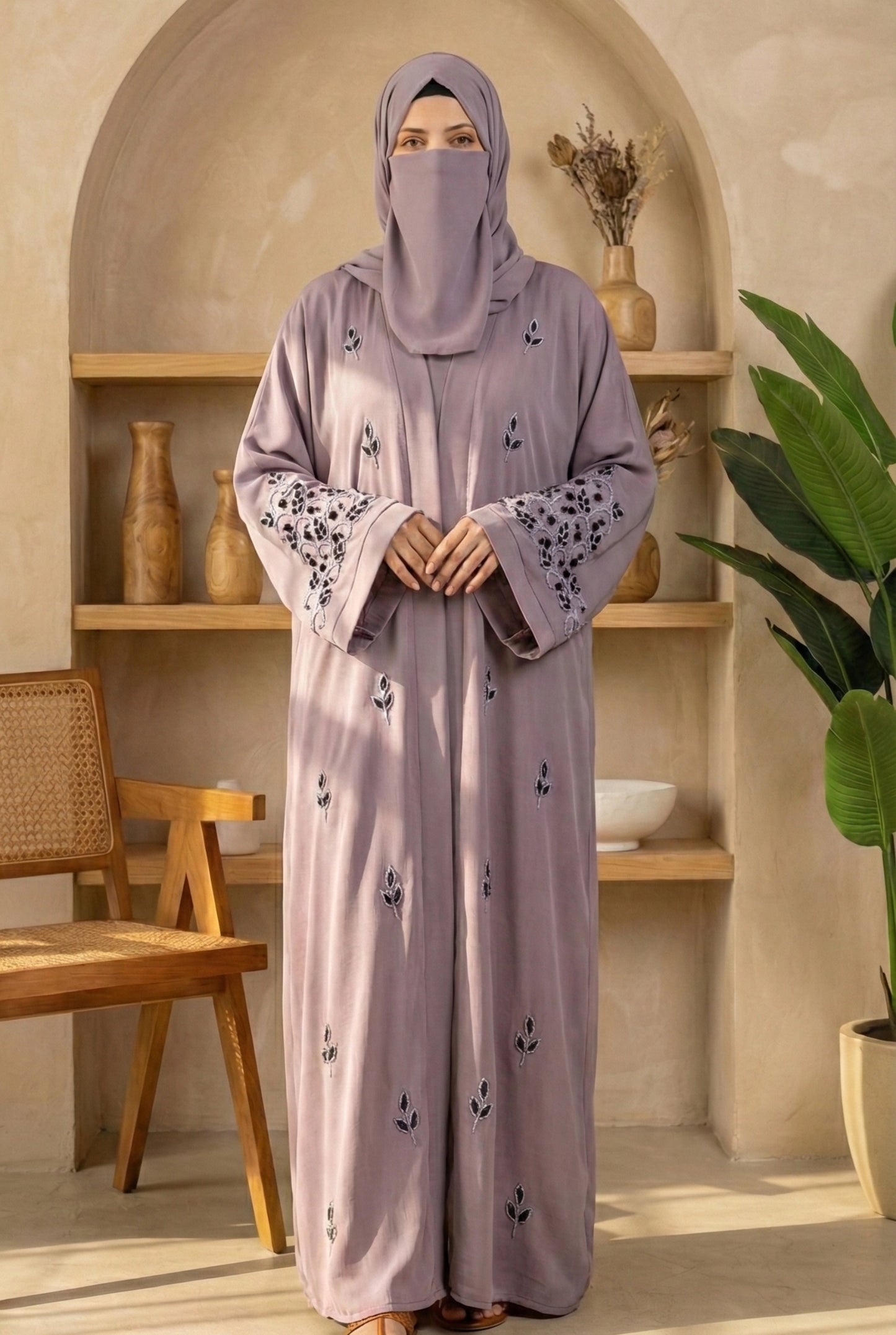 Hooria || Dusty Lavender Abaya || Lustrous Nida Fabric