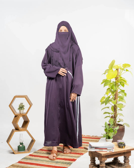 Zoha || Purple Hoodie Abaya || Double Georgette Fabric