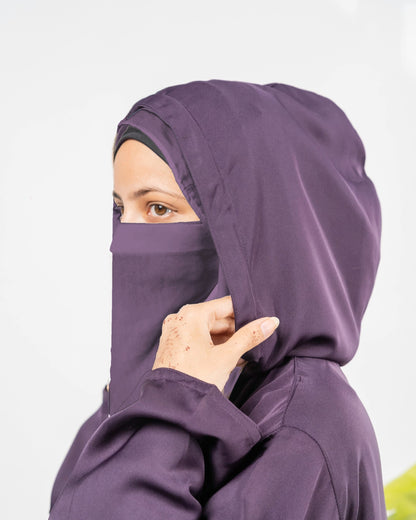 Zoha || Purple Hoodie Abaya || Double Georgette Fabric